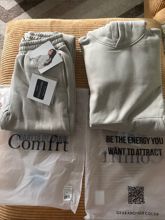 Comfrt Tops - Comfrt Crewneck Sweatshirt & Joggers Set - Stone Color
